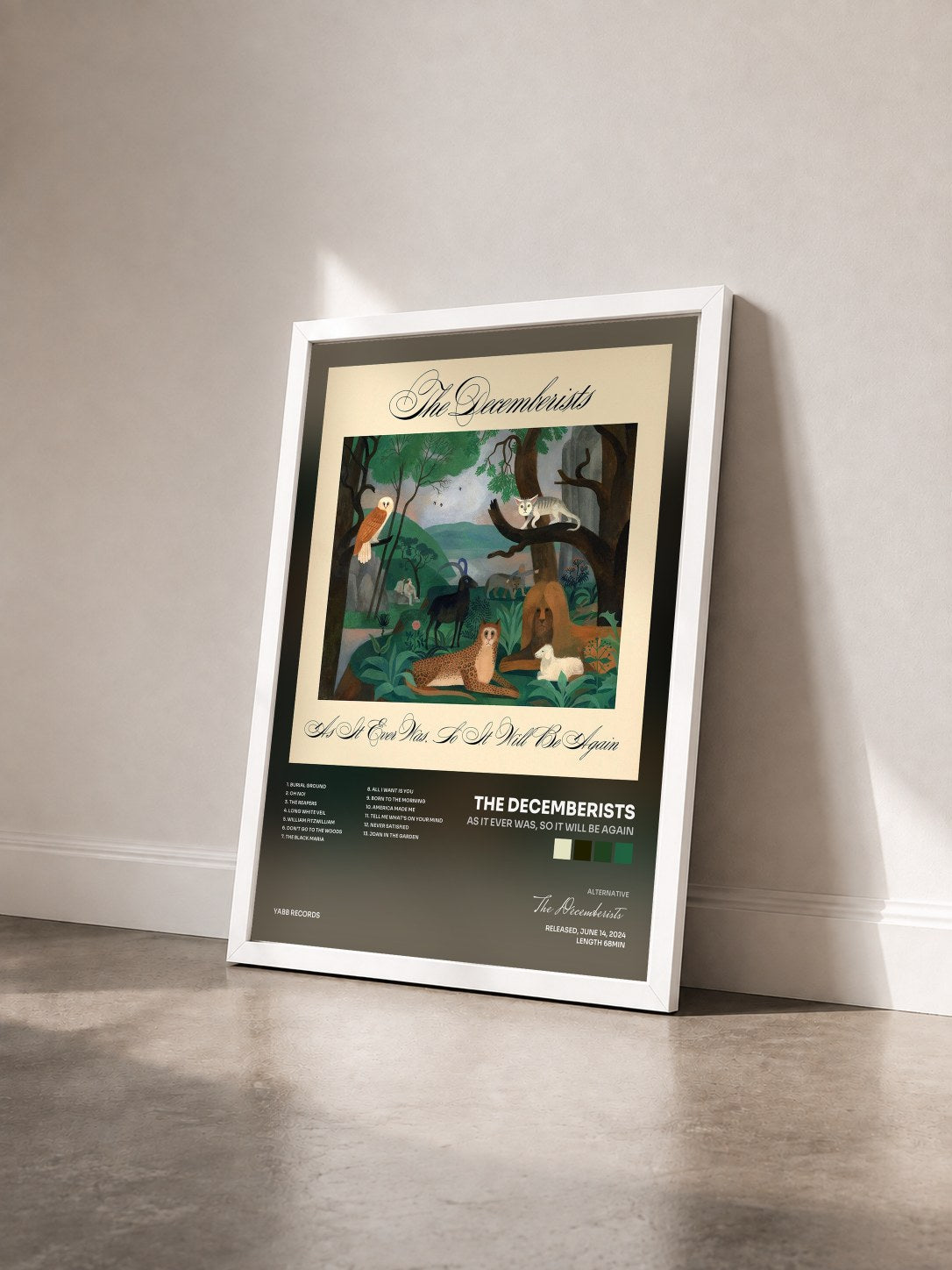 #blanc Tableau de l'album As It Ever Was, So It Will Be Again de The Decemberists vu de trois quarts, cadre blanc