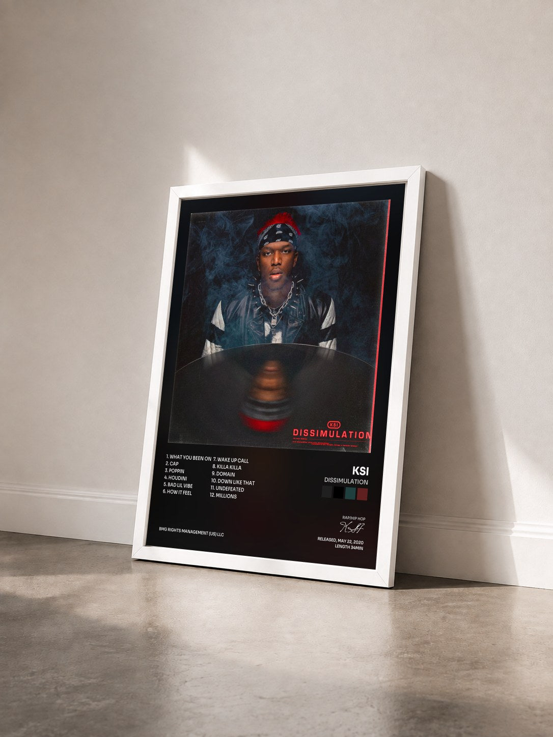#blanc Tableau de l'album Dissimulation de KSI vu de trois quarts, cadre blanc