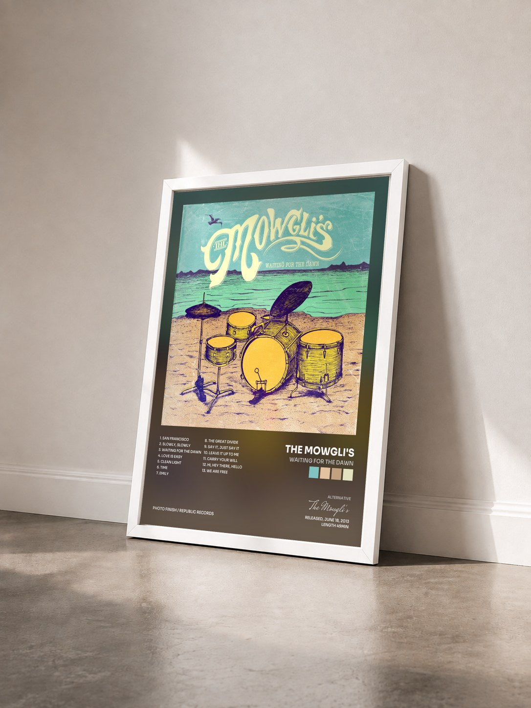 #blanc Tableau de l'album Waiting For The Dawn de The Mowgli's vu de trois quarts, cadre blanc