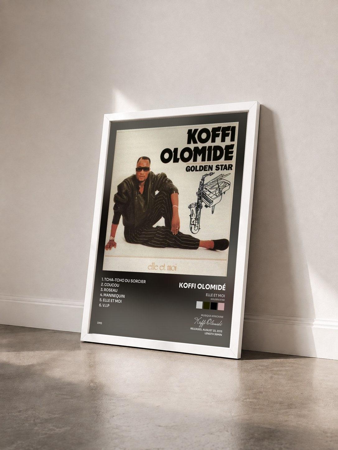#blanc Tableau de l'album Elle et moi (Golden Star) de Koffi Olomidé vu de trois quarts, cadre blanc