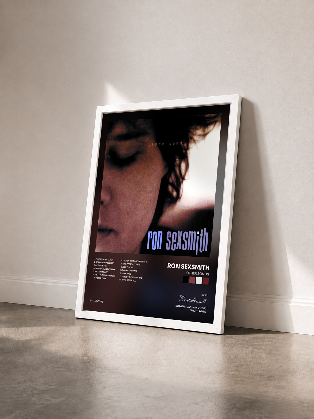 #blanc Tableau de l'album Other Songs de Ron Sexsmith vu de trois quarts, cadre blanc