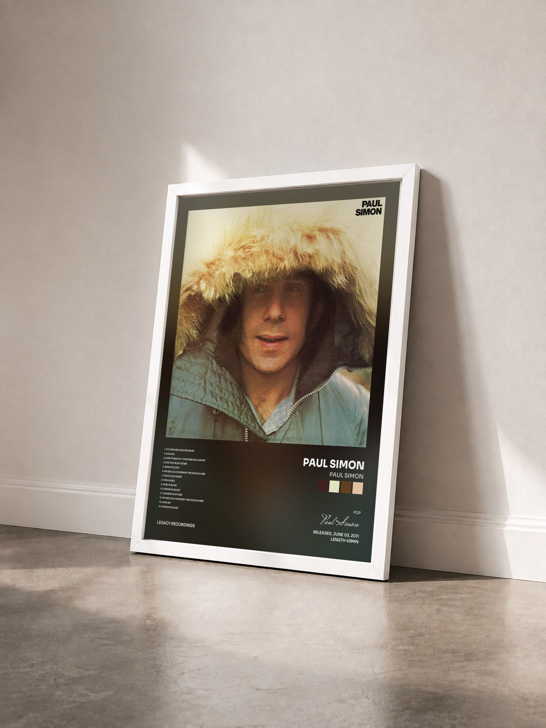 #blanc Tableau de l'album Paul Simon de Paul Simon vu de trois quarts, cadre blanc