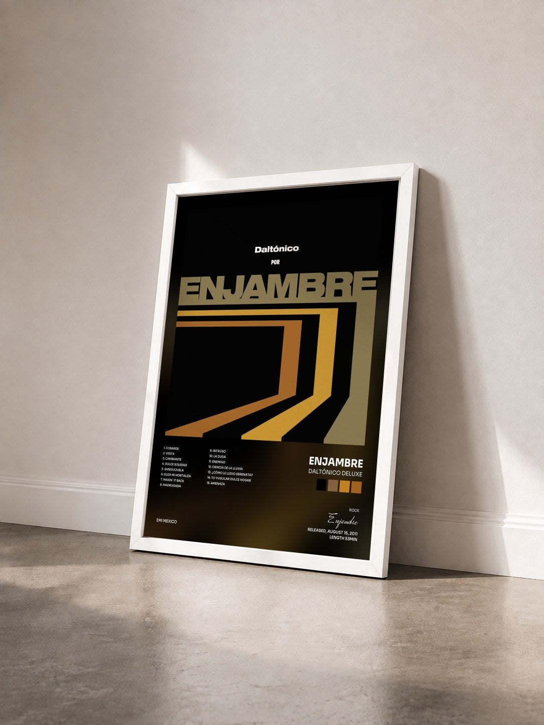 #blanc Tableau de l'album Daltónico Deluxe de Enjambre vu de trois quarts, cadre blanc