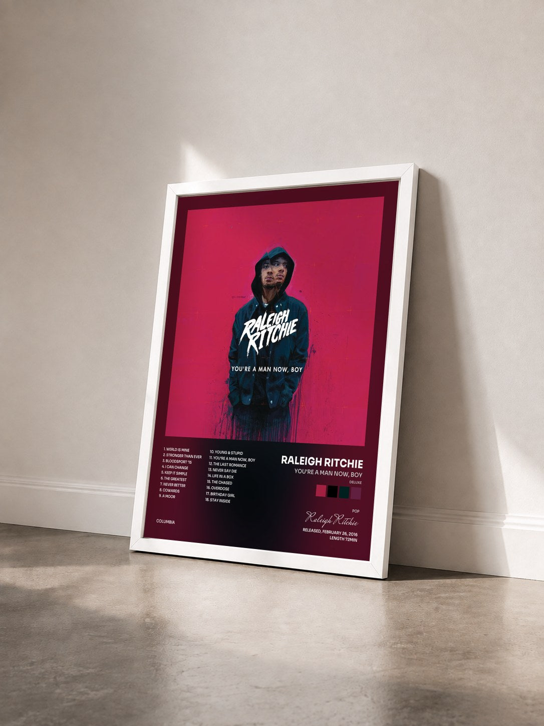 #blanc Tableau de l'album You're a Man Now, Boy (Deluxe) de Raleigh Ritchie vu de trois quarts, cadre blanc