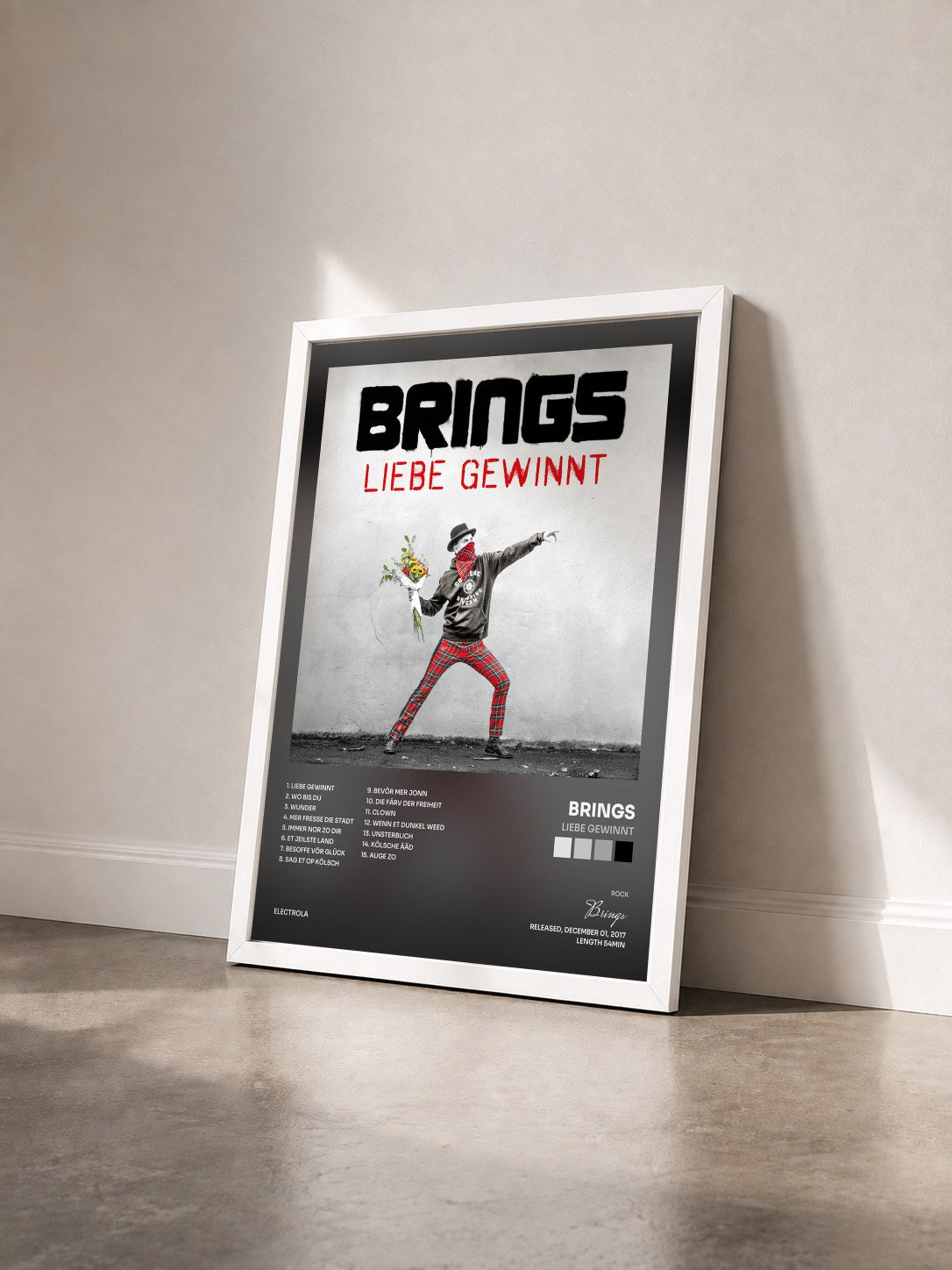 #blanc Tableau de l'album Liebe gewinnt de Brings vu de trois quarts, cadre blanc
