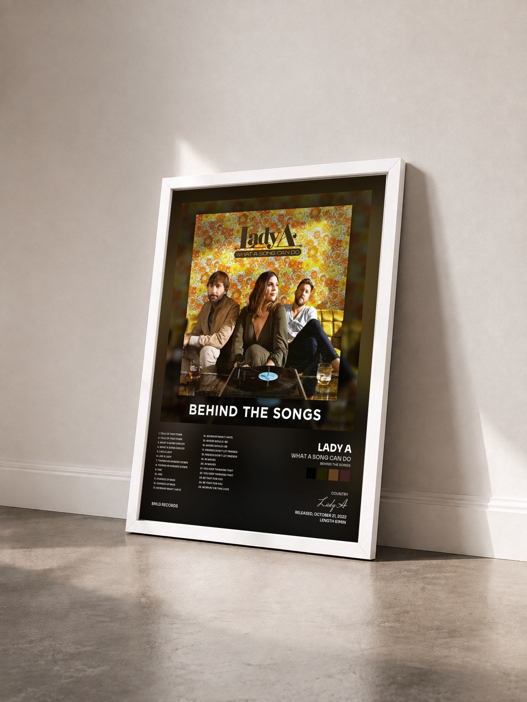#blanc Tableau de l'album What A Song Can Do (Behind The Songs) de Lady A vu de trois quarts, cadre blanc