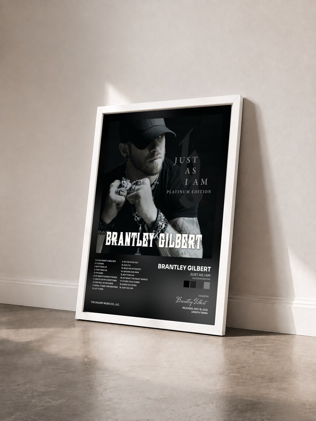 #blanc Tableau de l'album Just As I Am (Platinum Edition) de Brantley Gilbert vu de trois quarts, cadre blanc