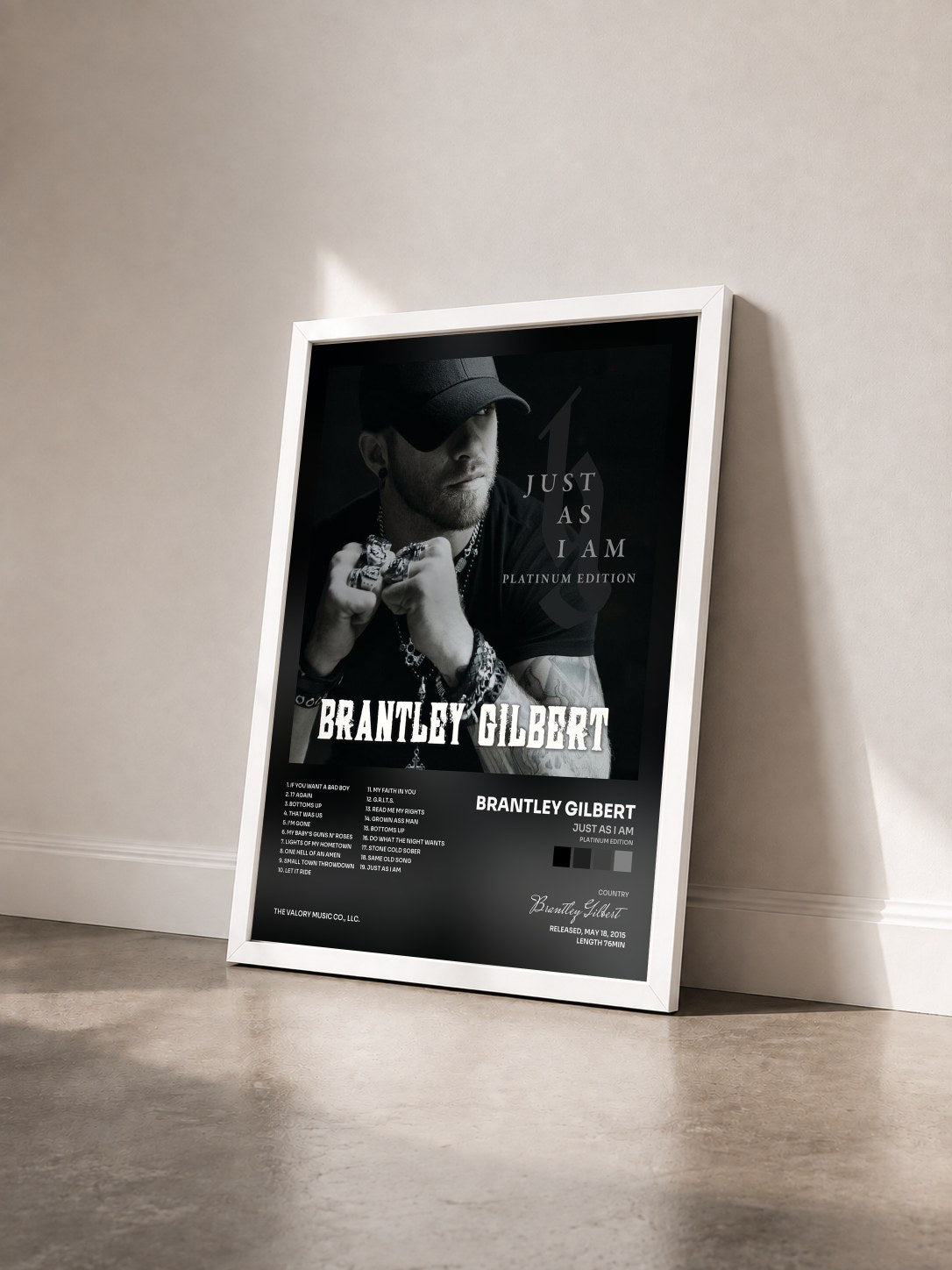 #blanc Tableau de l'album Just As I Am (Platinum Edition) de Brantley Gilbert vu de trois quarts, cadre blanc