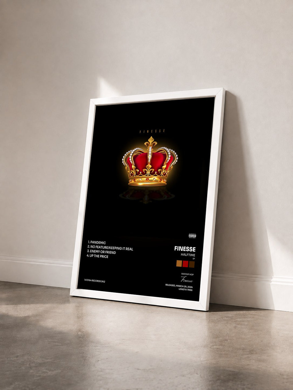 #blanc Halftime (Ep) by Finesse as a framed art print seen at an angle, white frame