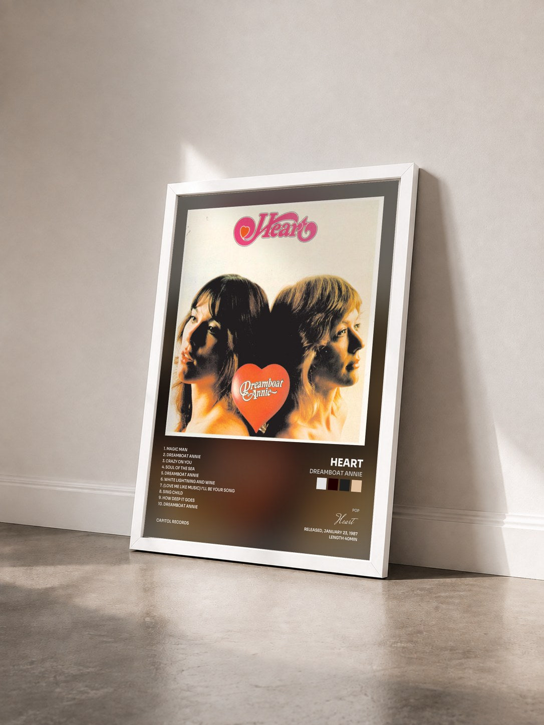 #blanc Tableau de l'album Dreamboat Annie de Heart vu de trois quarts, cadre blanc