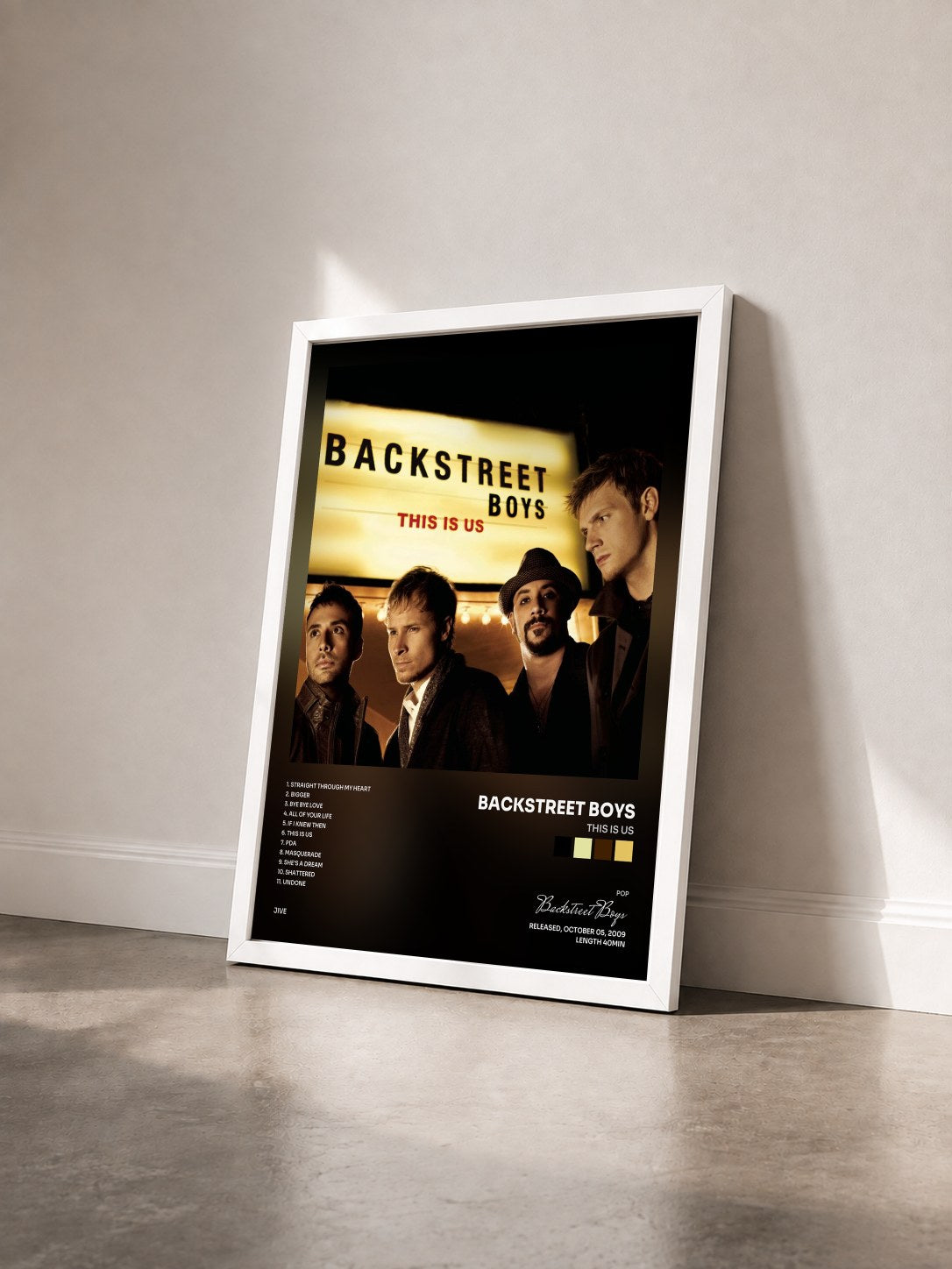 #blanc Tableau de l'album This Is Us de Backstreet Boys vu de trois quarts, cadre blanc