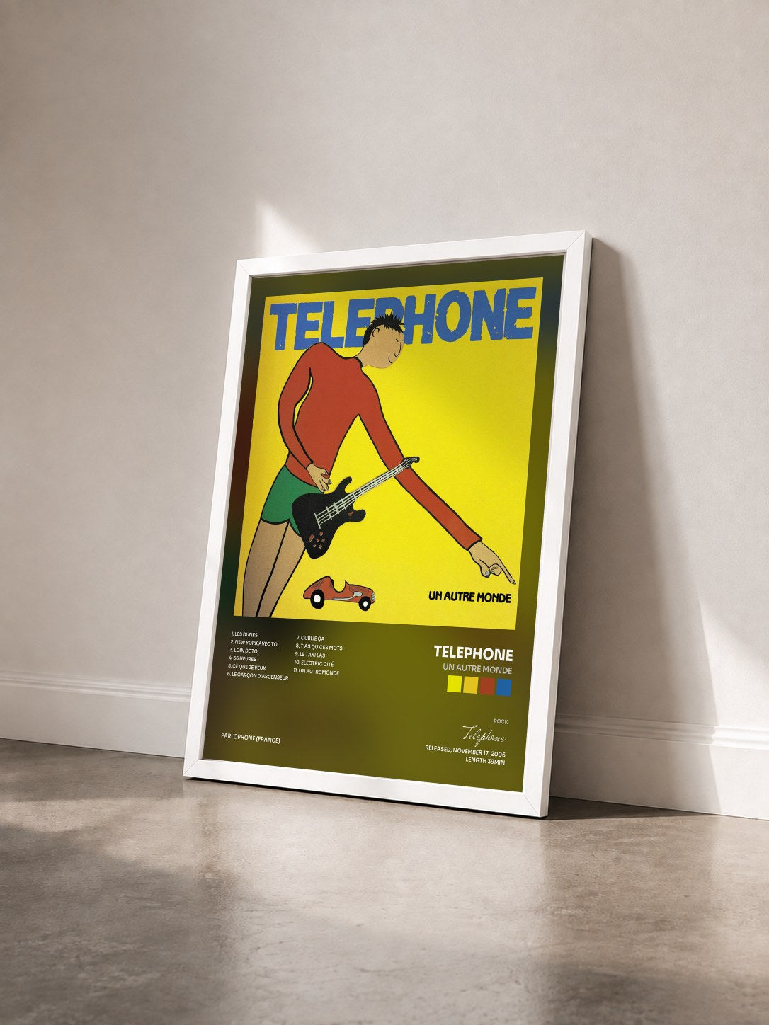 #blanc Tableau de l'album Un Autre Monde de Telephone vu de trois quarts, cadre blanc