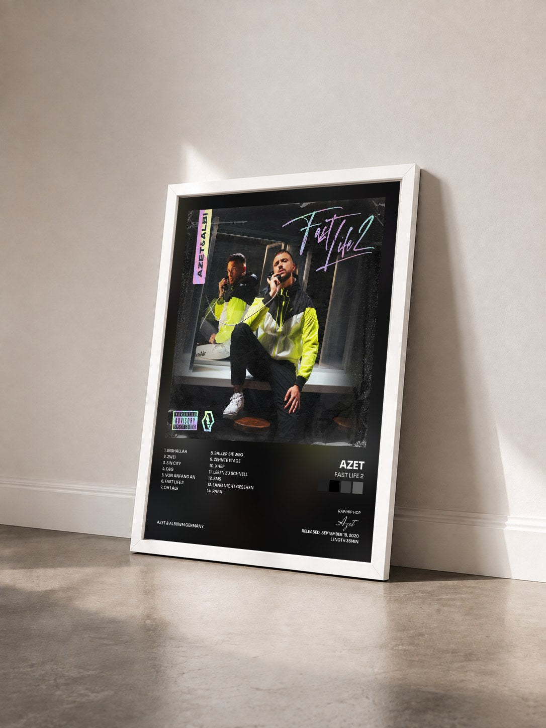 #blanc Tableau de l'album Fast Life 2 de Azet vu de trois quarts, cadre blanc