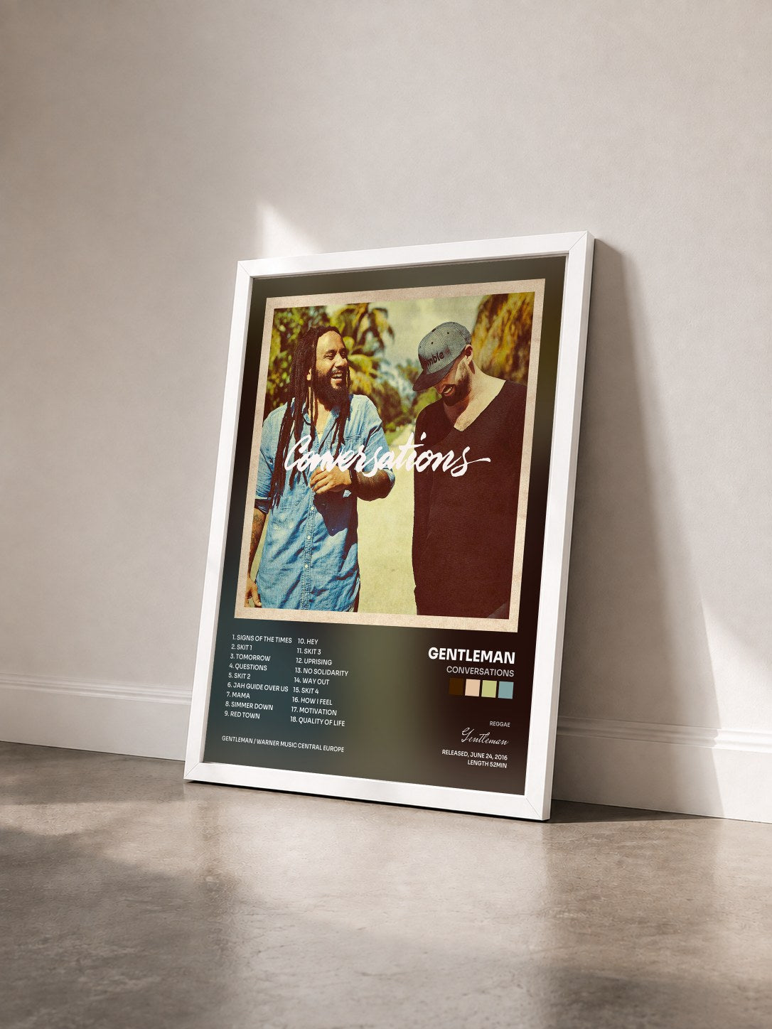 #blanc Tableau de l'album Conversations de Gentleman vu de trois quarts, cadre blanc