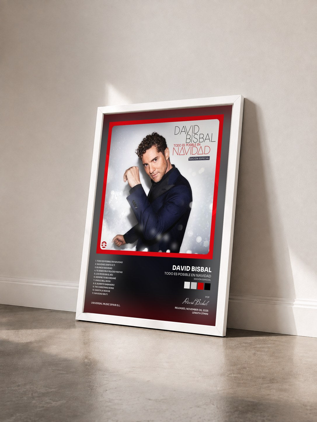 #blanc Tableau de l'album Todo Es Posible En Navidad (Edición Especial) de David Bisbal vu de trois quarts, cadre blanc