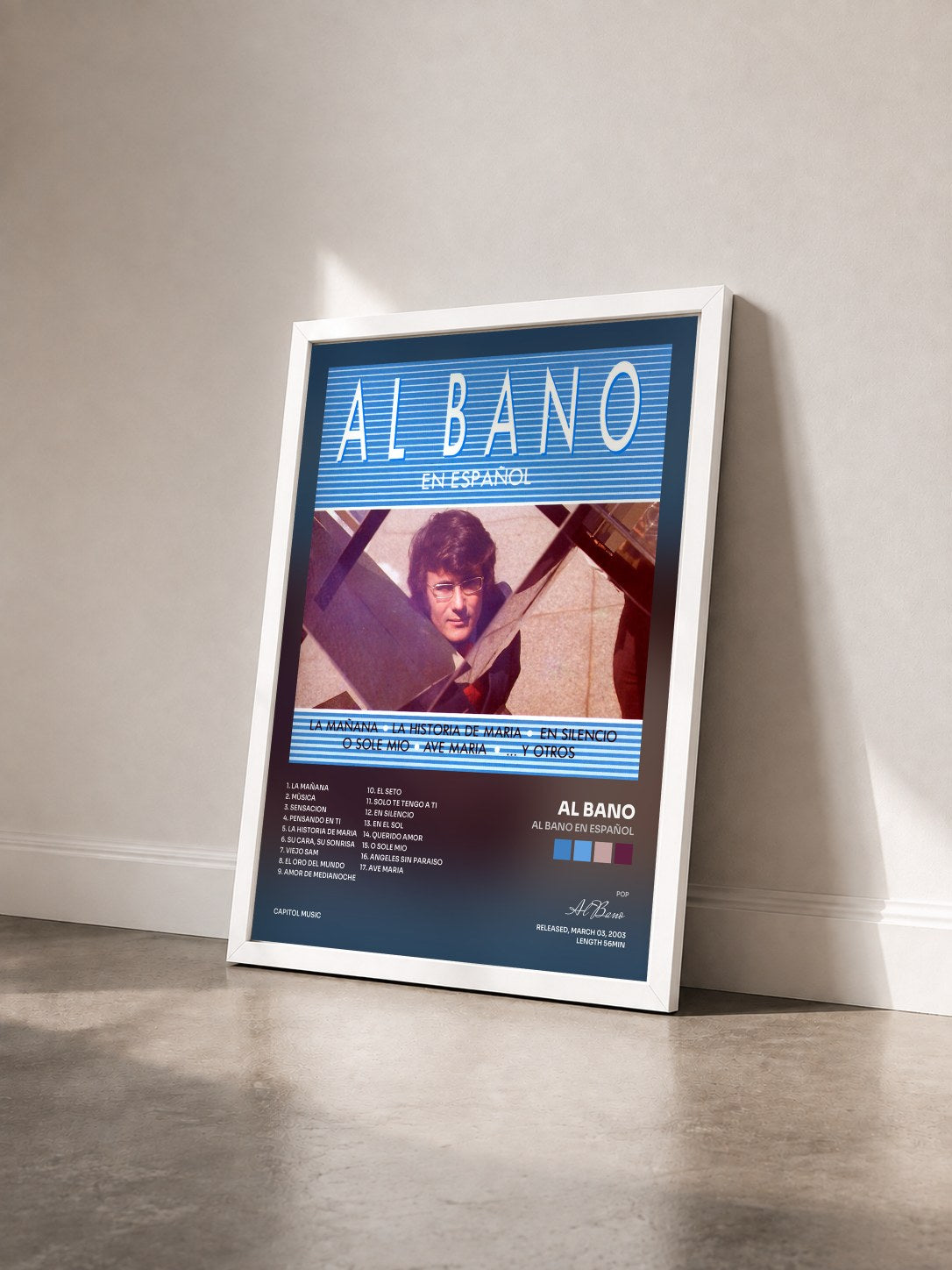 #blanc Tableau de l'album Al Bano En Español de Al Bano vu de trois quarts, cadre blanc