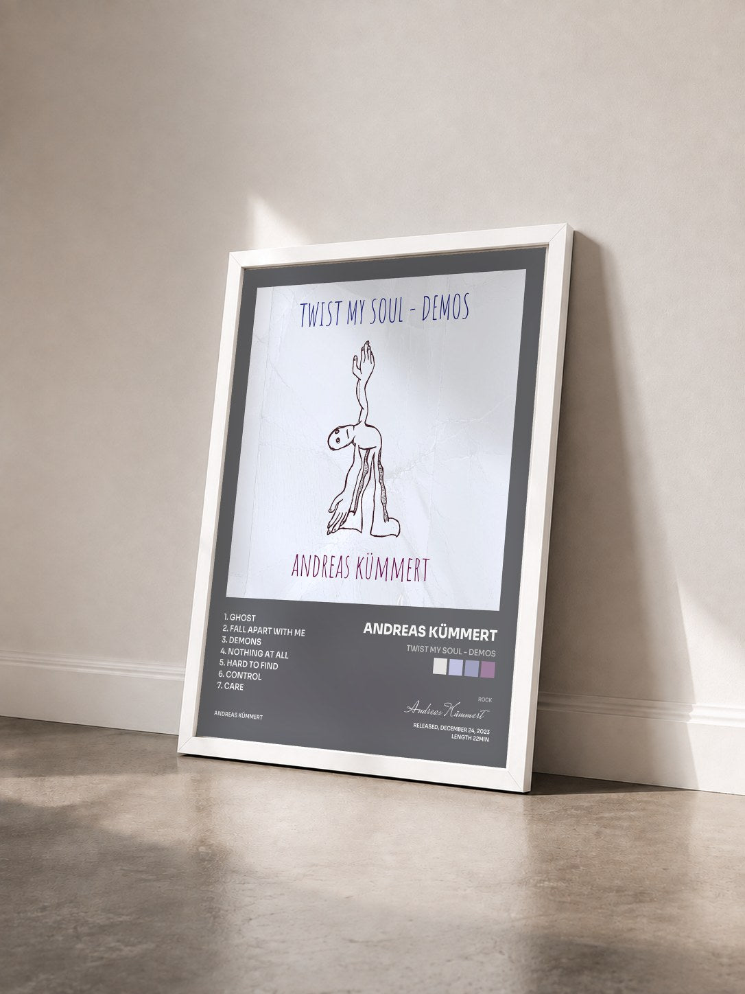 #blanc Tableau de l'album Twist My Soul - Demos de Andreas Kümmert vu de trois quarts, cadre blanc