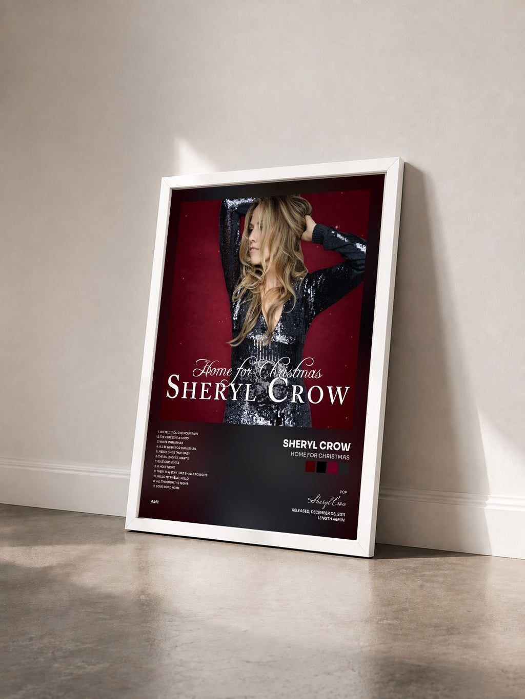 #blanc Home For Christmas by Sheryl Crow as a framed art print seen at an angle, white frame