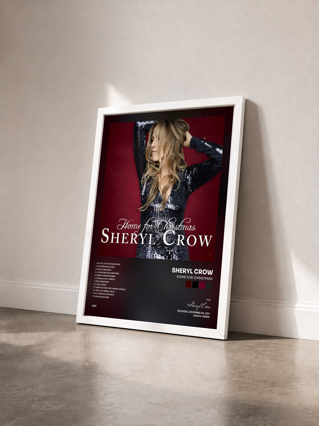 #blanc Tableau de l'album Home For Christmas de Sheryl Crow vu de trois quarts, cadre blanc