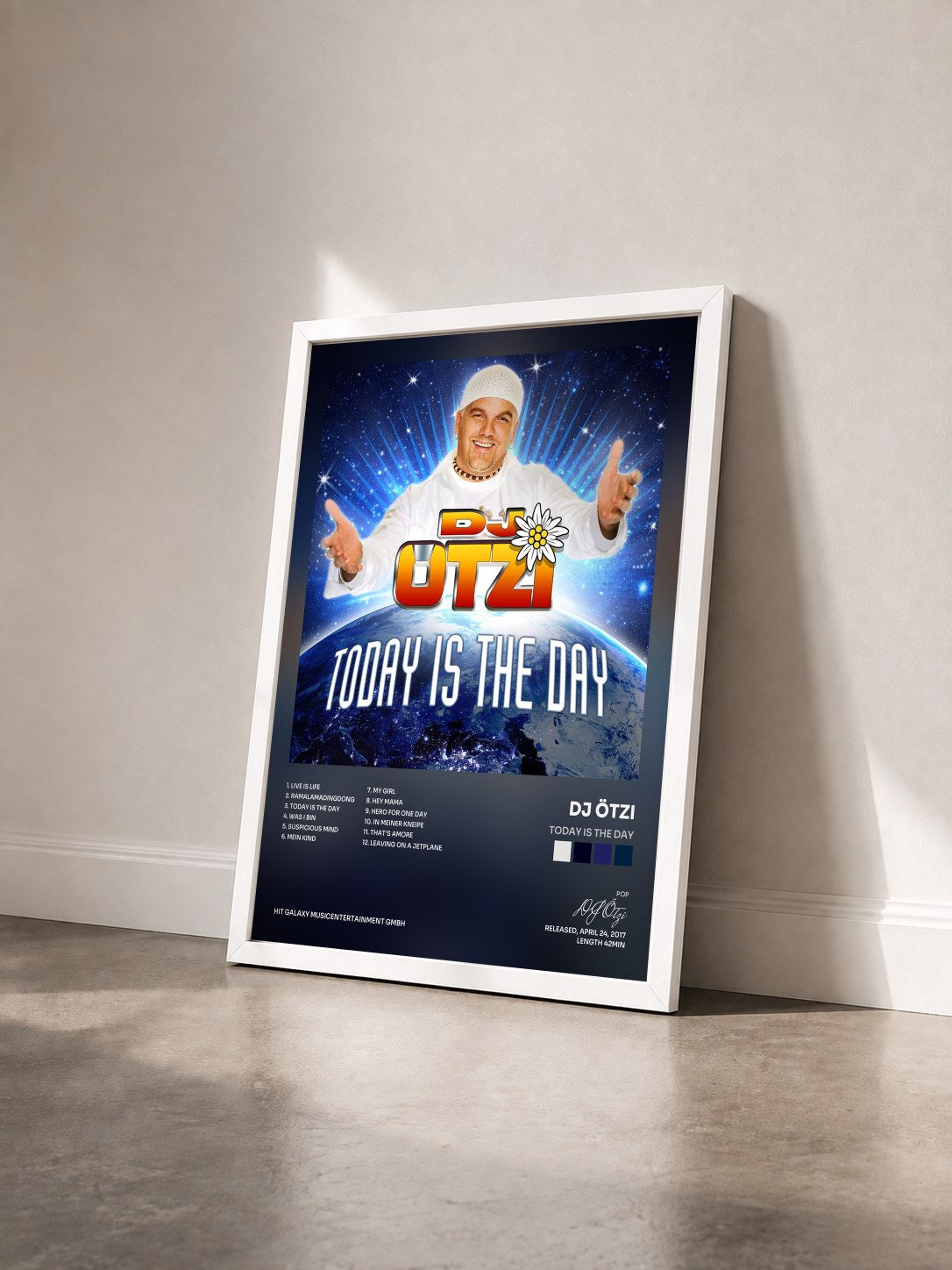#blanc Tableau de l'album Today Is the Day de DJ Ötzi vu de trois quarts, cadre blanc