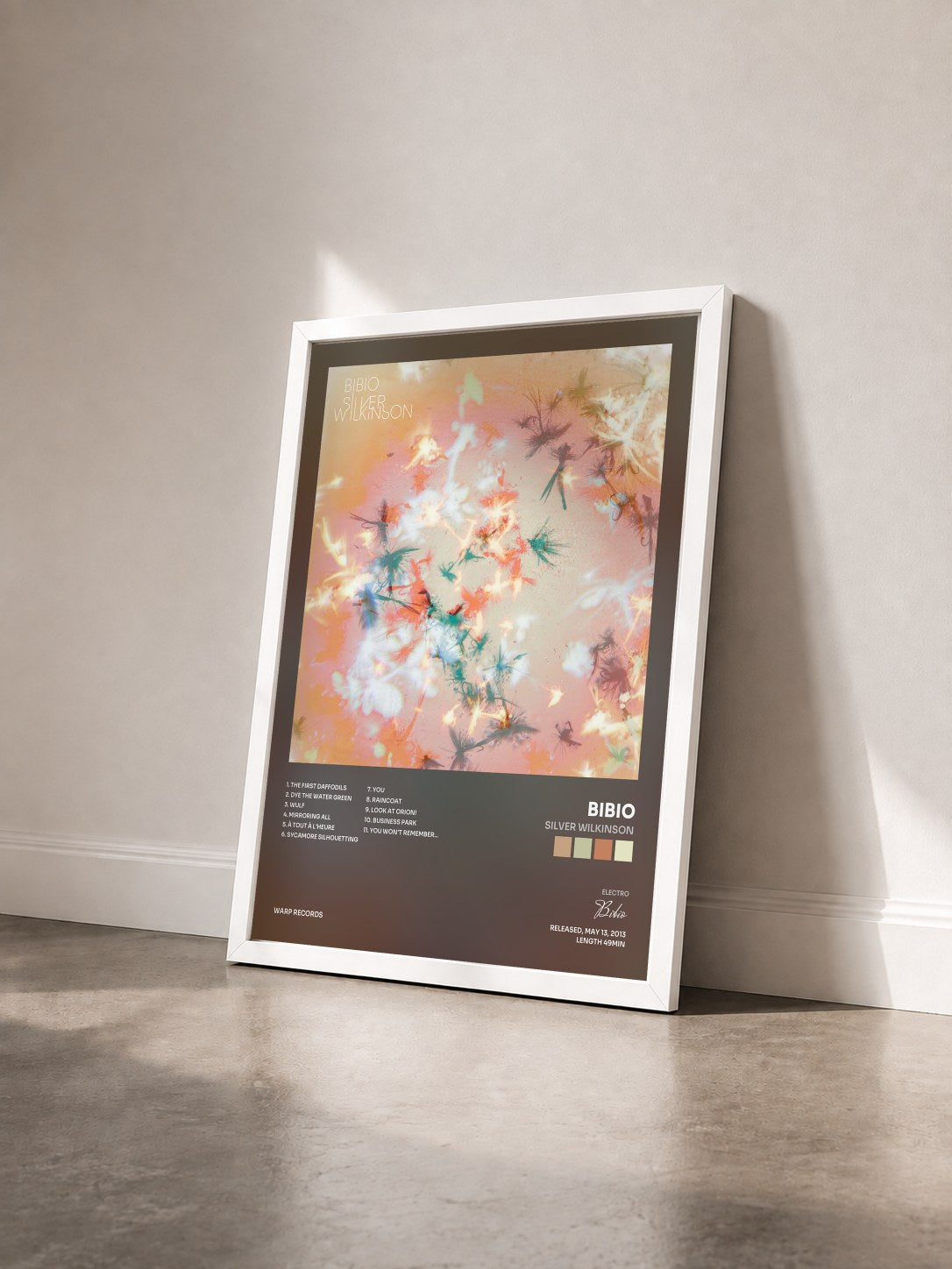 #blanc Tableau de l'album Silver Wilkinson de Bibio vu de trois quarts, cadre blanc