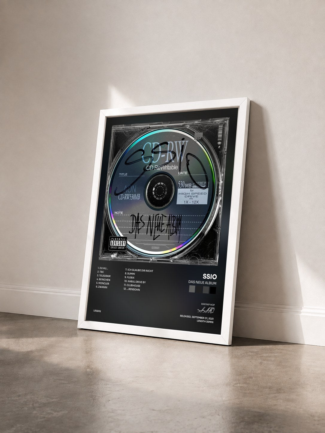 #blanc Tableau de l'album Das neue Album de SSIO vu de trois quarts, cadre blanc