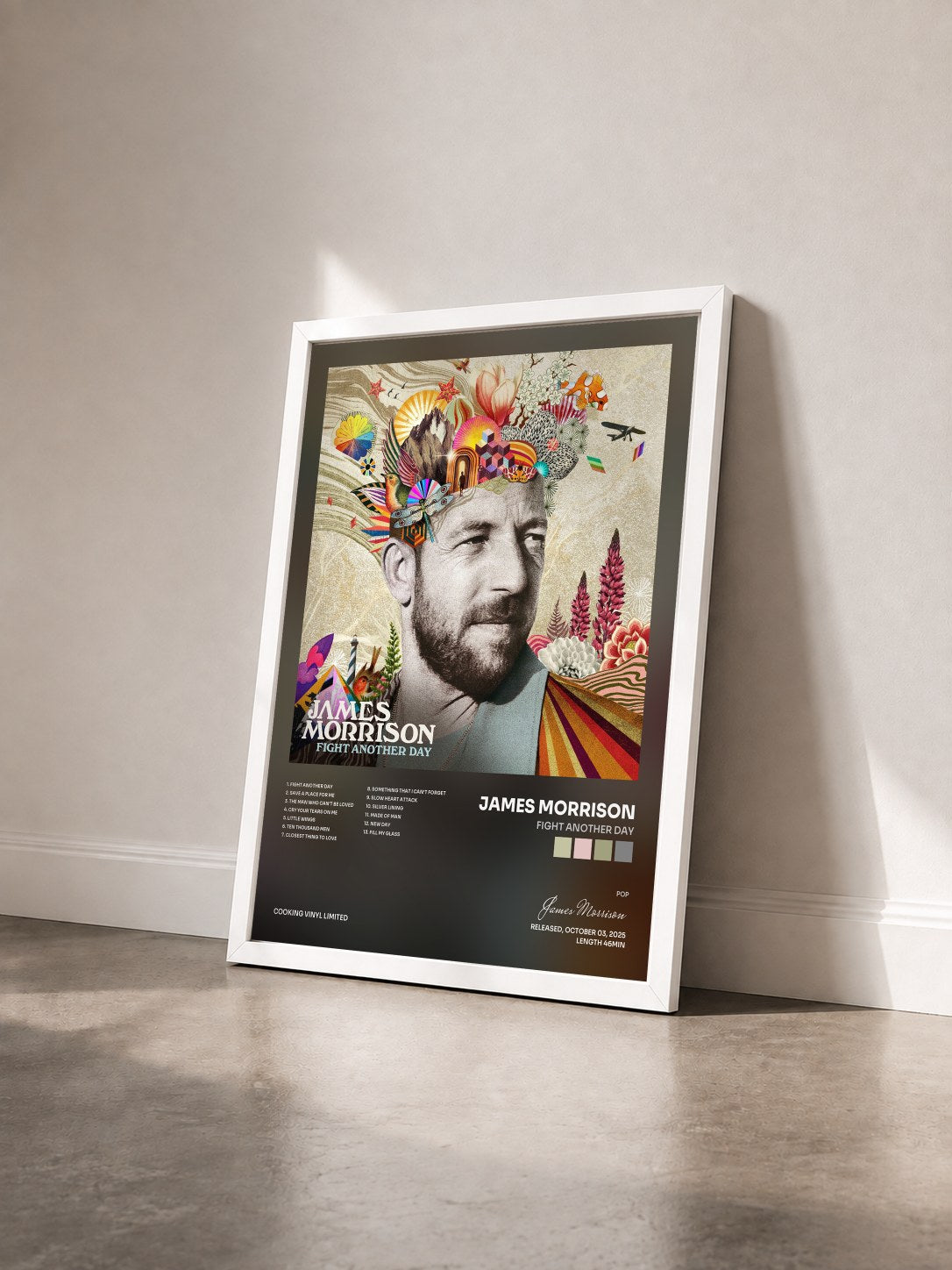 #blanc Tableau de l'album Fight Another Day de James Morrison vu de trois quarts, cadre blanc