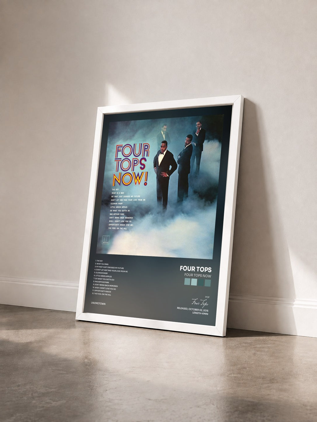 #blanc Tableau de l'album Four Tops Now de Four Tops vu de trois quarts, cadre blanc