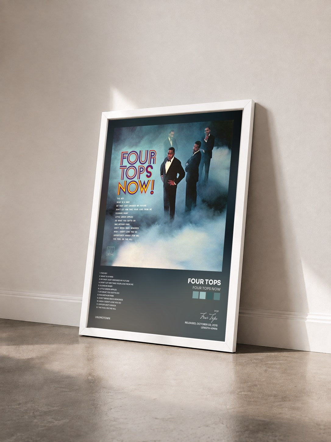 #blanc Tableau de l'album Four Tops Now de Four Tops vu de trois quarts, cadre blanc