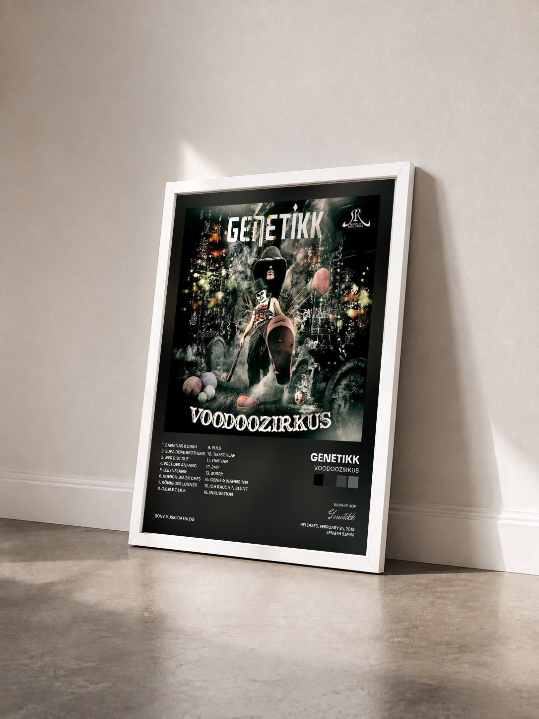 #blanc Tableau de l'album Voodoozirkus de Genetikk vu de trois quarts, cadre blanc