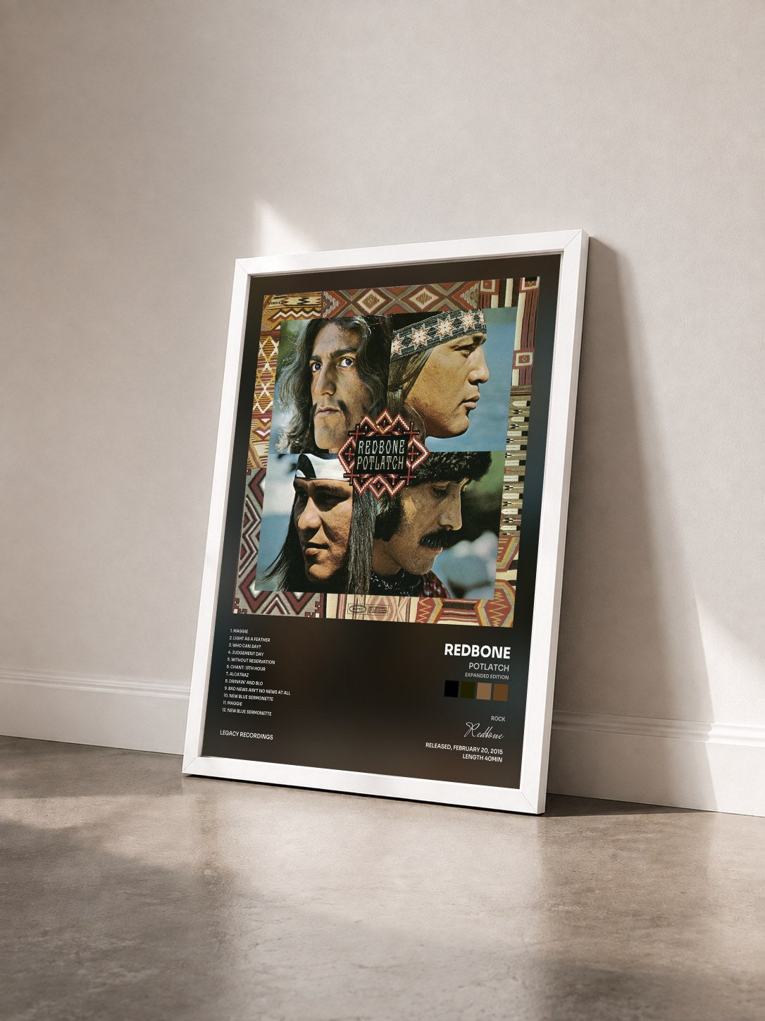 #blanc Tableau de l'album Potlatch (Expanded Edition) de Redbone vu de trois quarts, cadre blanc