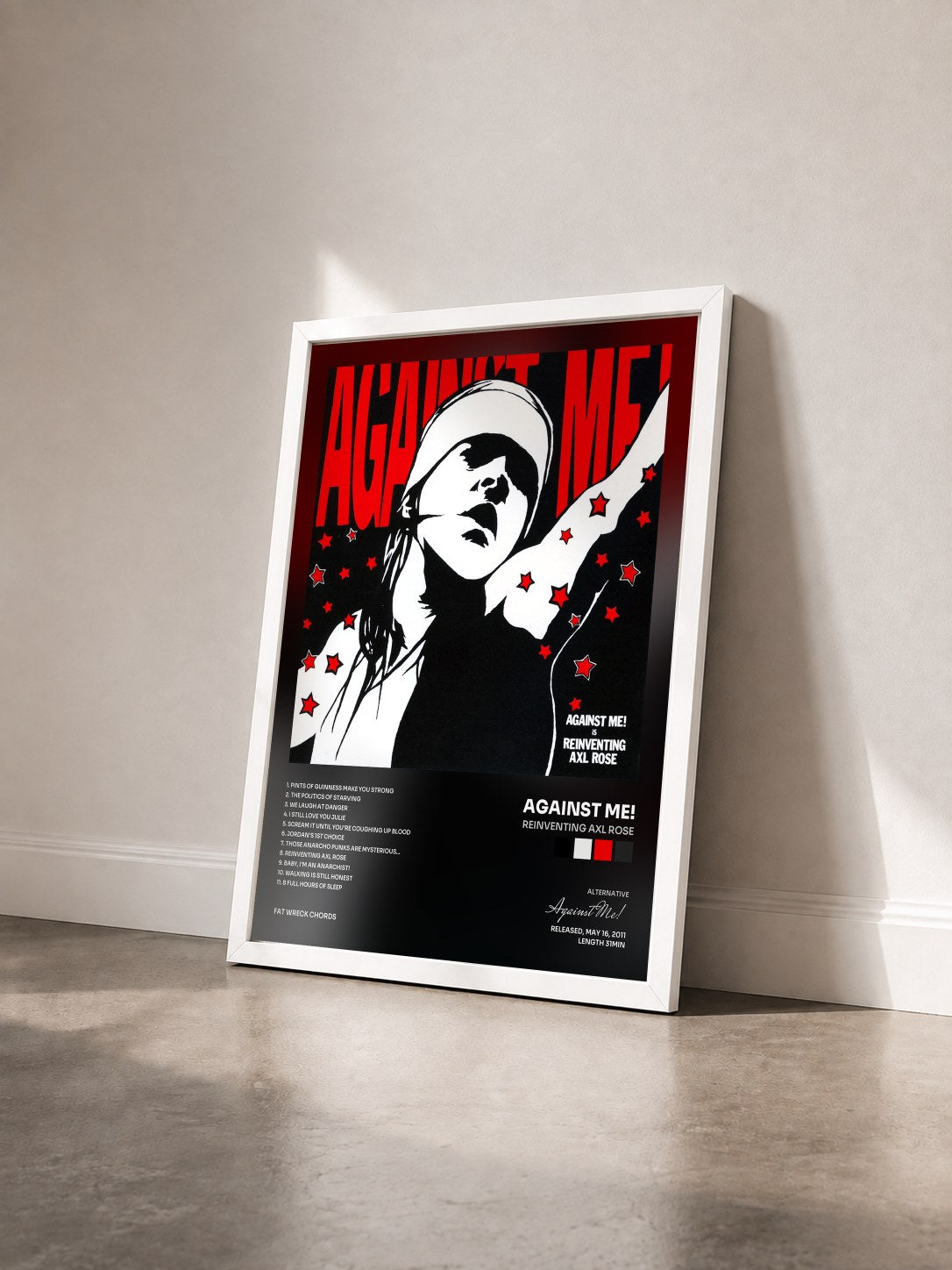 #blanc Tableau de l'album Reinventing Axl Rose de Against Me! vu de trois quarts, cadre blanc
