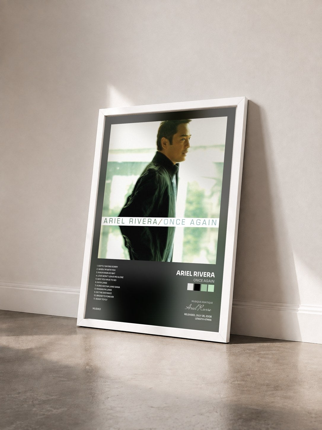 #blanc Tableau de l'album Once Again de Ariel Rivera vu de trois quarts, cadre blanc