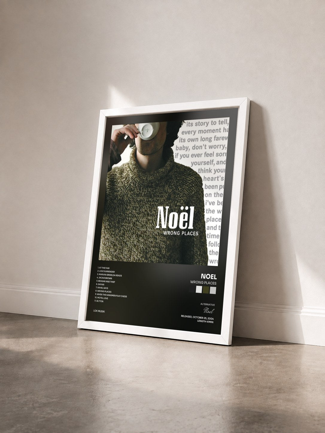#blanc Tableau de l'album Wrong Places de Noel vu de trois quarts, cadre blanc
