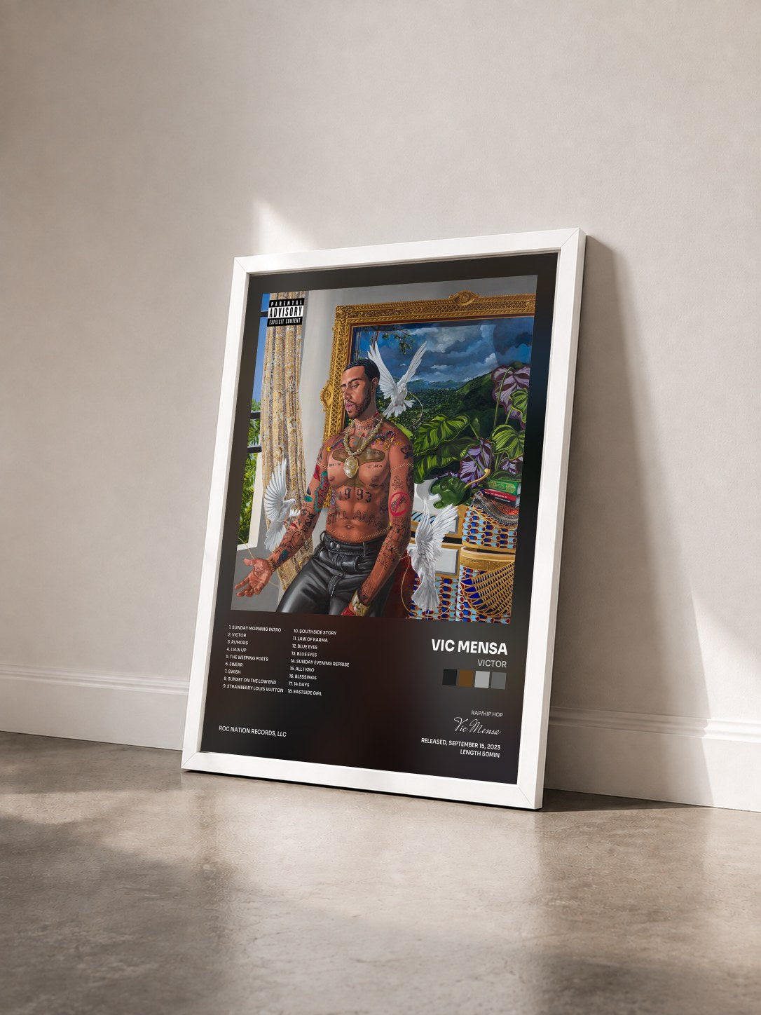 #blanc Tableau de l'album Victor de Vic Mensa vu de trois quarts, cadre blanc