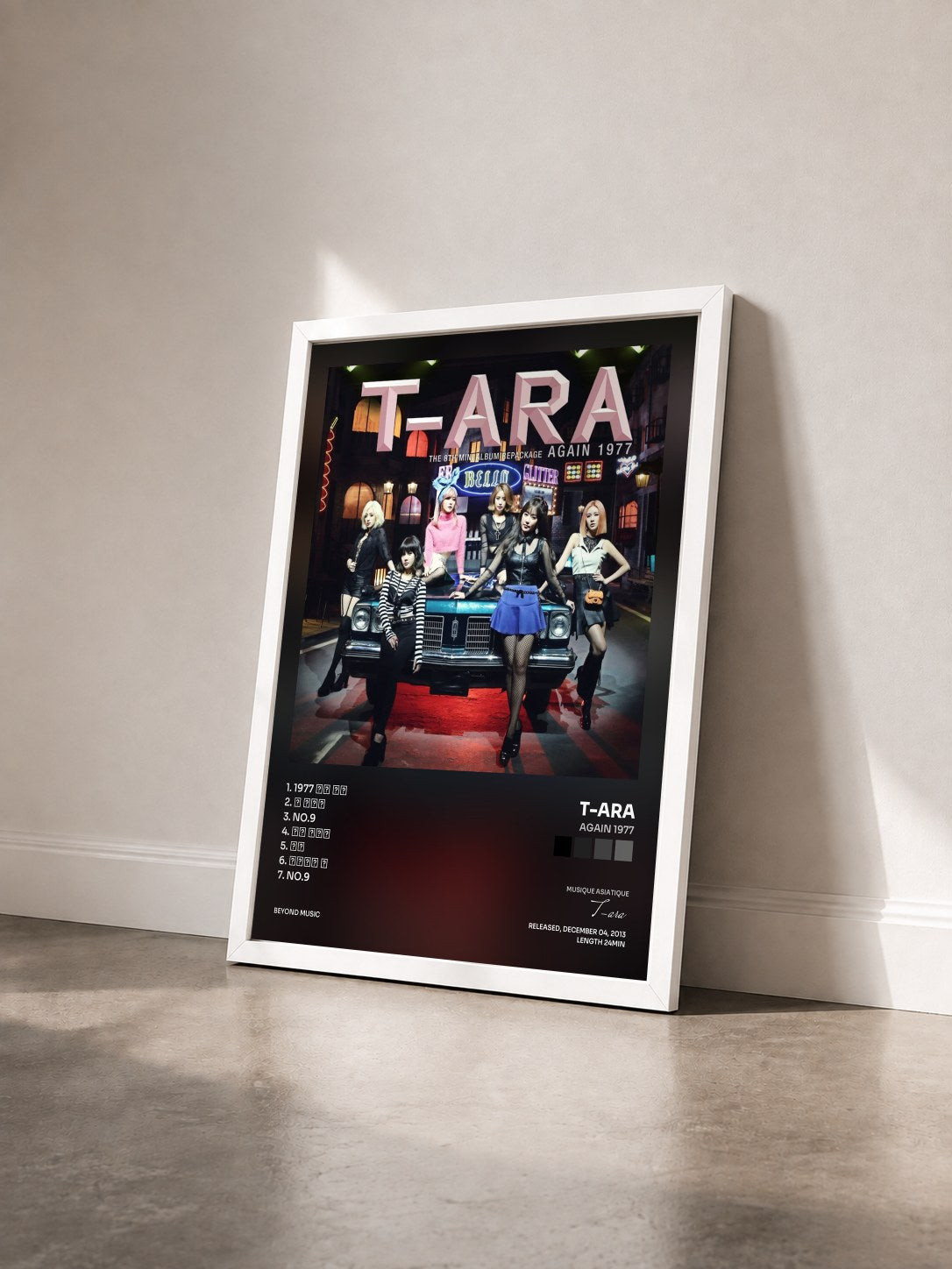 #blanc Tableau de l'album Again 1977 de T-ara vu de trois quarts, cadre blanc
