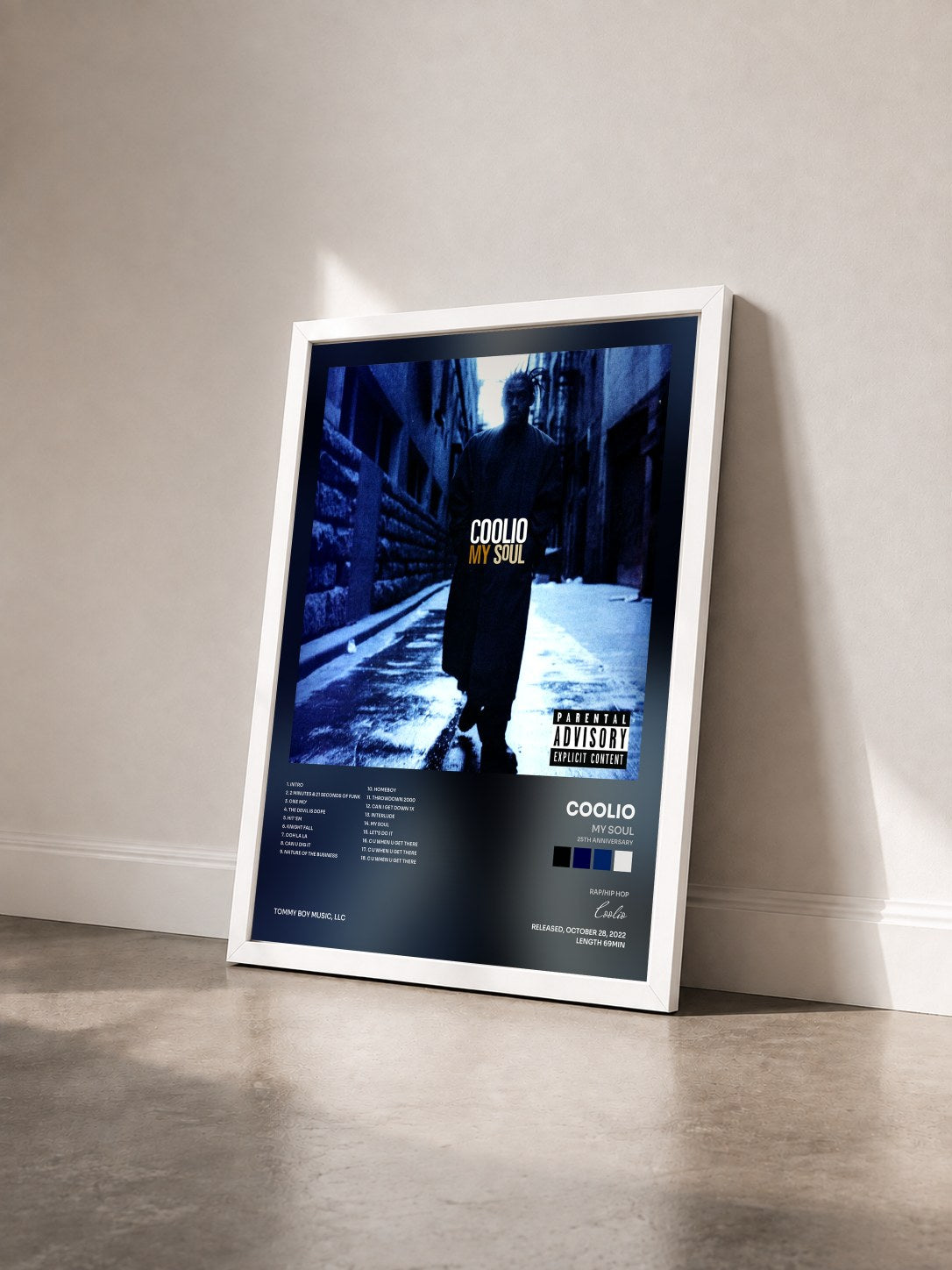 #blanc Tableau de l'album My Soul (25th Anniversary) de Coolio vu de trois quarts, cadre blanc