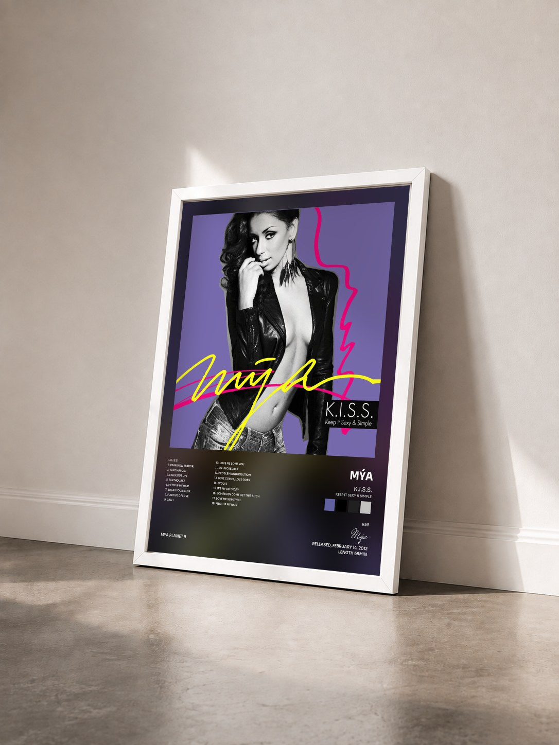 #blanc Tableau de l'album K.I.S.S. (Keep It Sexy & Simple) de Mýa vu de trois quarts, cadre blanc