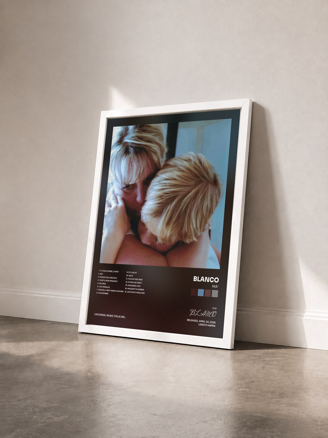 #blanc Tableau de l'album Ma' de BLANCO vu de trois quarts, cadre blanc