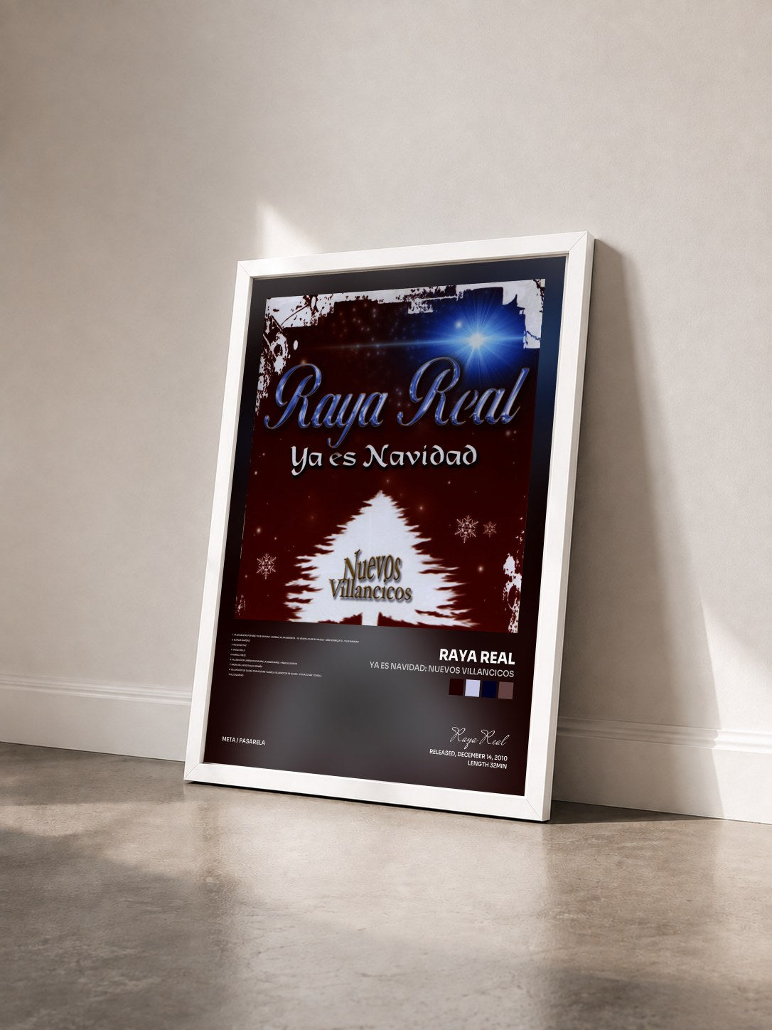 #blanc Tableau de l'album Ya es Navidad: Nuevos Villancicos de Raya Real vu de trois quarts, cadre blanc
