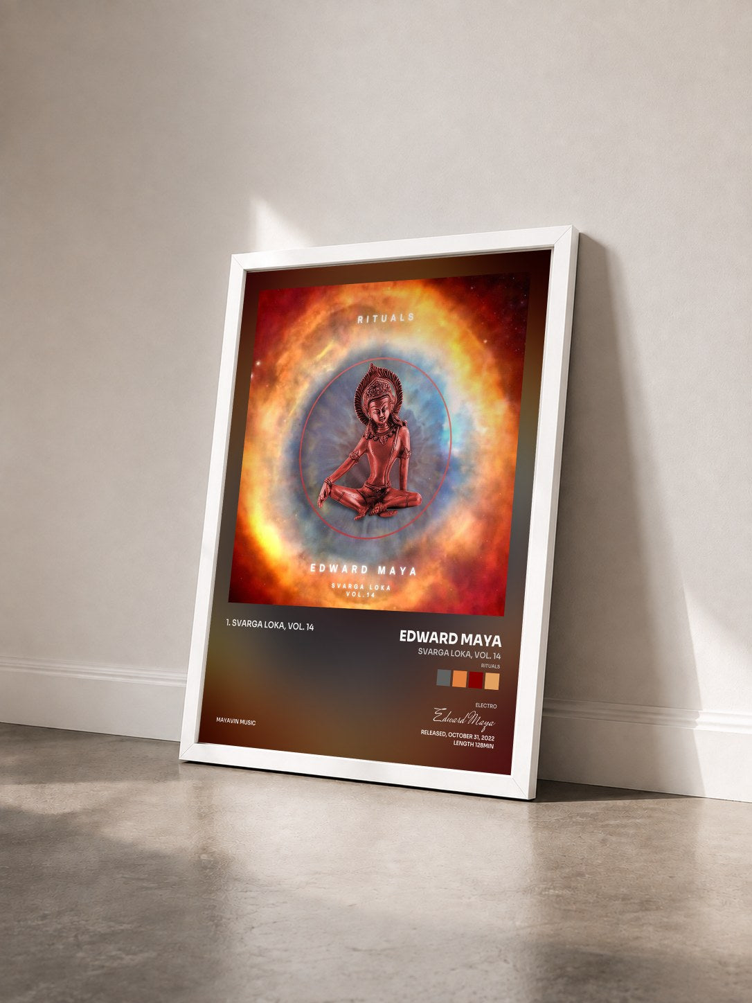 #blanc Tableau de l'album Svarga Loka, Vol. 14 (Rituals) de Edward Maya vu de trois quarts, cadre blanc