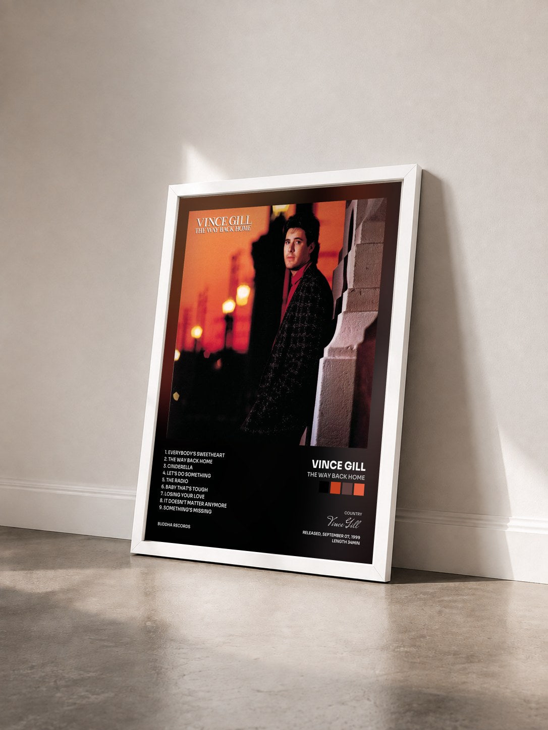 #blanc Tableau de l'album The Way Back Home de Vince Gill vu de trois quarts, cadre blanc