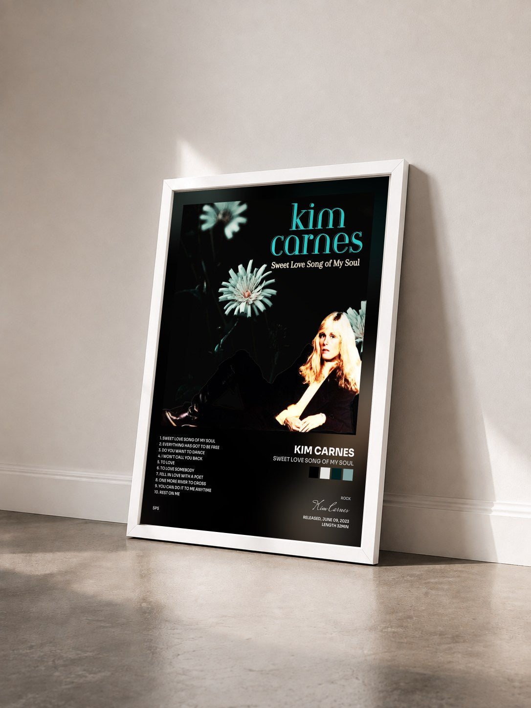 #blanc Tableau de l'album Sweet Love Song of My Soul de Kim Carnes vu de trois quarts, cadre blanc
