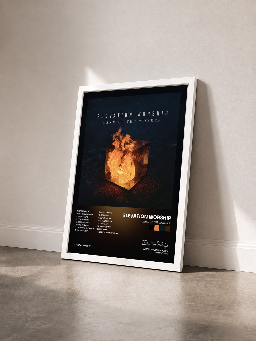 #blanc Tableau de l'album Wake Up The Wonder de Elevation Worship vu de trois quarts, cadre blanc