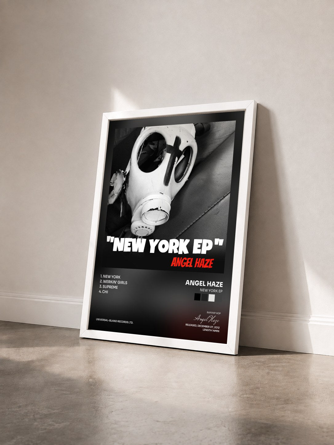 #blanc Tableau de l'album New York EP de Angel Haze vu de trois quarts, cadre blanc