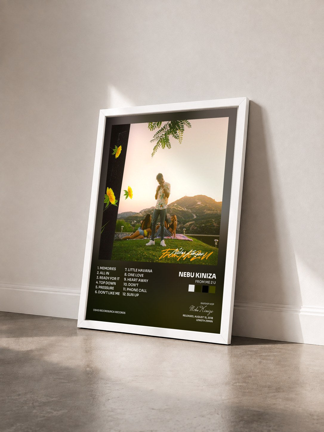 #blanc Tableau de l'album From Me 2 U de Nebu Kiniza vu de trois quarts, cadre blanc
