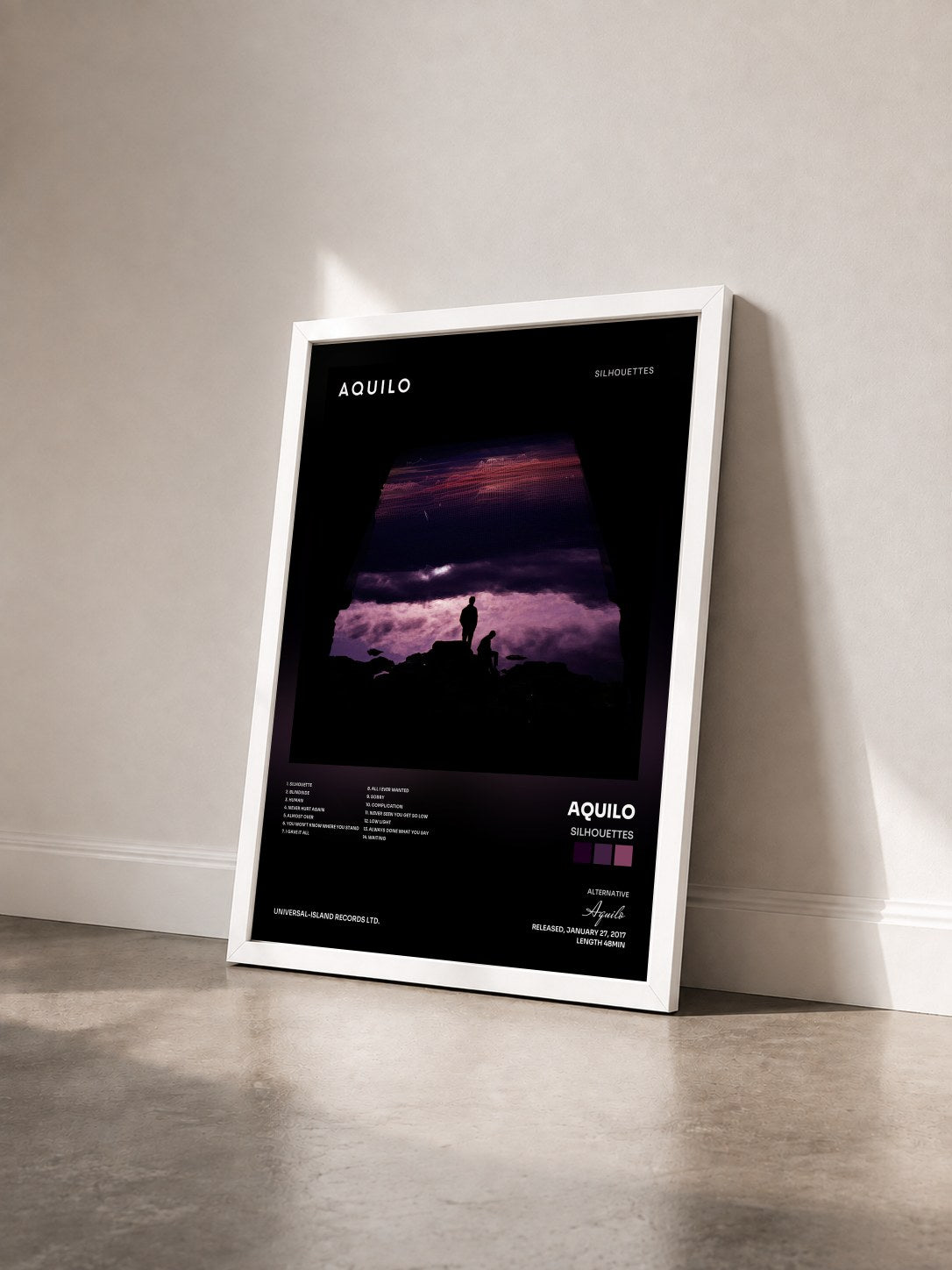 #blanc Tableau de l'album Silhouettes de Aquilo vu de trois quarts, cadre blanc