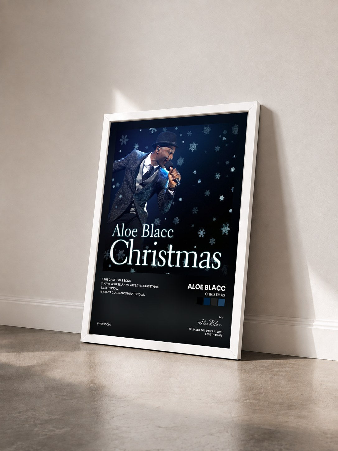#blanc Tableau de l'album Christmas de Aloe Blacc vu de trois quarts, cadre blanc