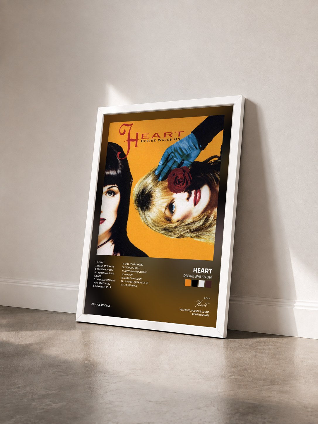 #blanc Tableau de l'album Desire Walks On de Heart vu de trois quarts, cadre blanc