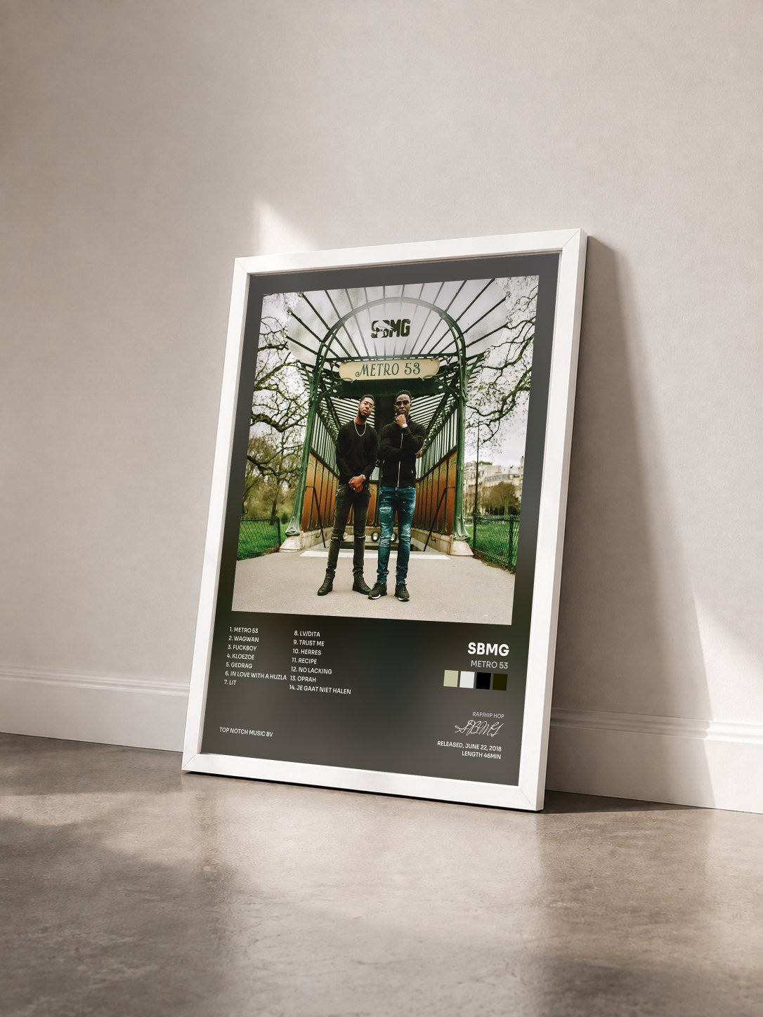 #blanc Tableau de l'album Metro 53 de SBMG vu de trois quarts, cadre blanc